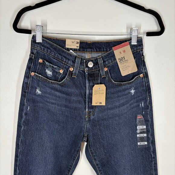 Levis Women 26 Blue Denim Button Fly High Rise 501 Original Cropped Jeans NWT - Picture 4 of 15